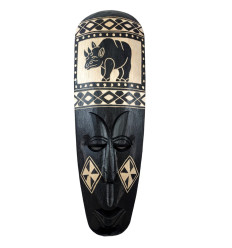 African mask rhino pattern in black wood. Purchase rhino decoration.