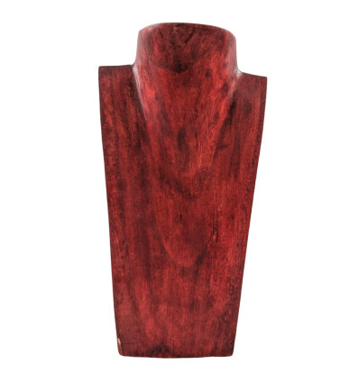 Déclassé - Buste présentoir à colliers en bois massif rouge 25cm