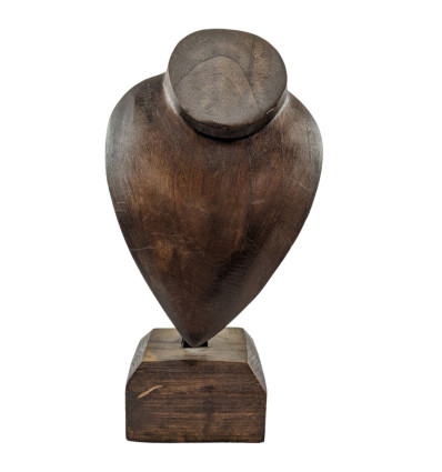 Dismesso - Busto espositore con colletto su legno massello marrone 30cm