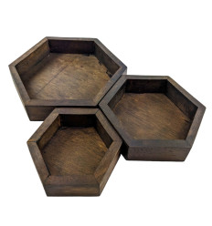 Set di 3 vassoi di presentazione per gioielli - Espositori esagonali in legno marrone