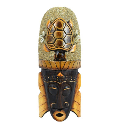 Maschera africana in legno 30cm arredamento Tartaruga in sabbia e conchiglie Cowries