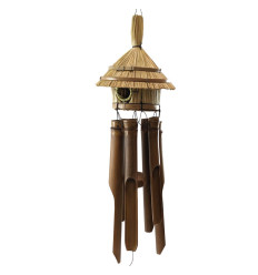 Carillon wind with birdhouse round. Bamboo and straw. For inside or outside.