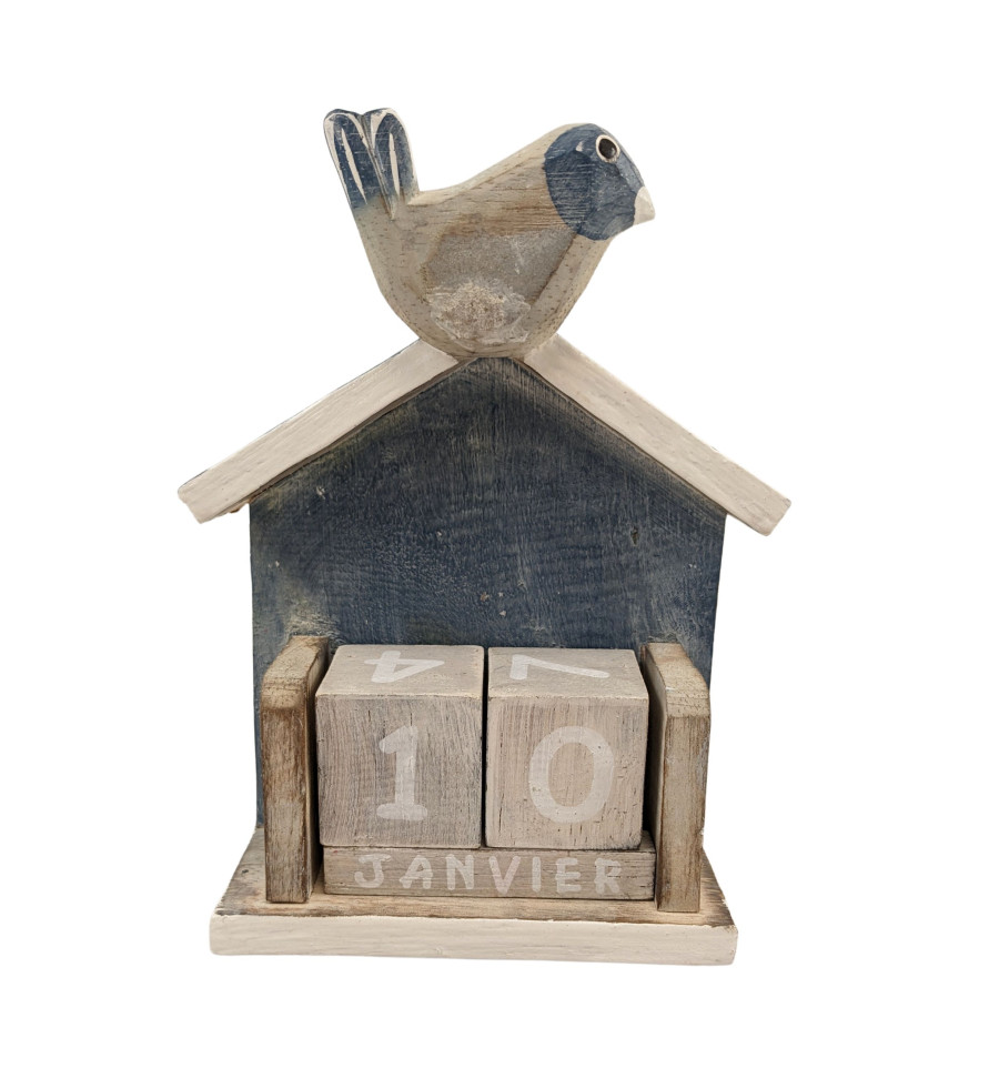 Calendario perpetuo in legno con decorazione Birdhouse