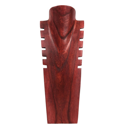 Déclassé - Buste présentoir à colliers cranté en bois massif rouge 40cm