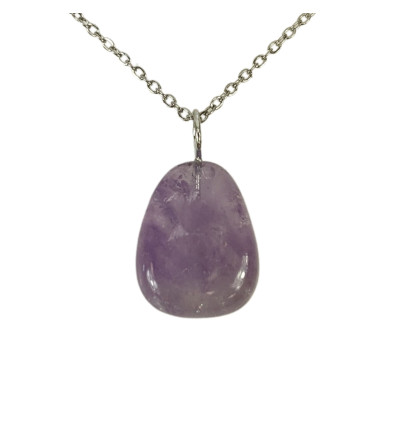 Amethyst Necklace - Tumbled Stone Pendant + Silver Chain