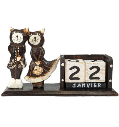 Wooden Perpetual Calendar - Couple of Cats