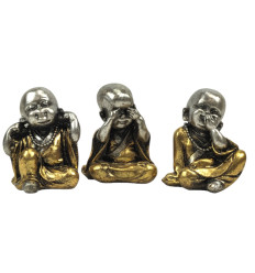 Buddhist monks: 3 baby Buddha statuettes in Gold and Silver Resin