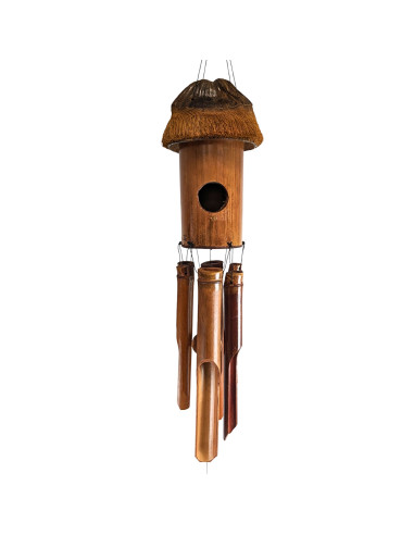Bamboo Wind Chime - Round Coconut Birdhouse