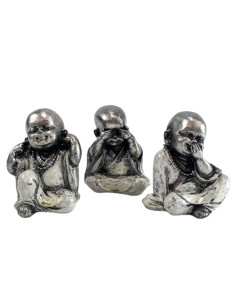 The 3 statuettes of Baby Buddhist Monks with a Silver finish 9 cm