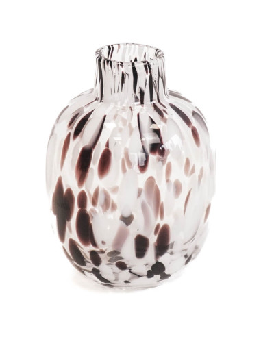 Vase marron et blanc motif léopard en verre 16cm