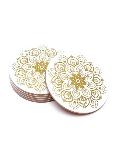 Gold Mandala Pattern Round Coasters - Set of 6