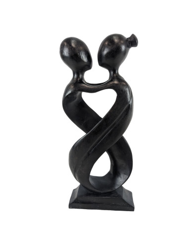 Statue abstraite couple Amour Infini 30cm bois Noir