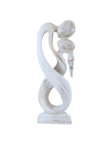 Statue abstraite Couple enlacé Infini 50cm en bois  Blanc Cérusé