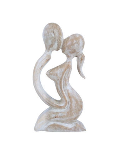 Statue abstraite Couple Sensuel 20cm en bois Blanc Cérusé