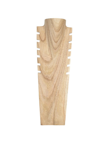 Buste présentoir à colliers cranté en bois massif brut 50cm