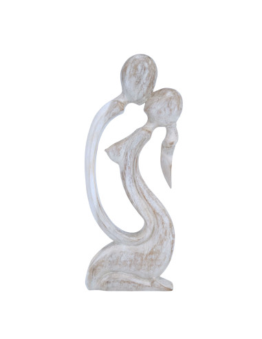 Statue abstraite Couple Sensuel 50cm en bois Blanc Cérusé