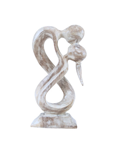 Statuette abstraite Couple enlacé Infini 20cm en bois Blanc Cérusé
