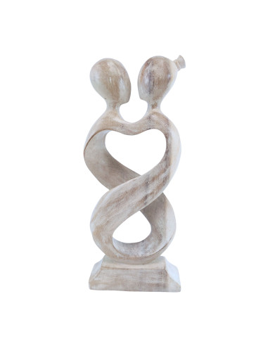 Statue abstraite couple Amour Infini 30cm bois Blanc Cérusé