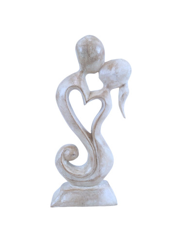 Statuette abstract Couple in Fusion h20cm solid wood white brushed carved hand