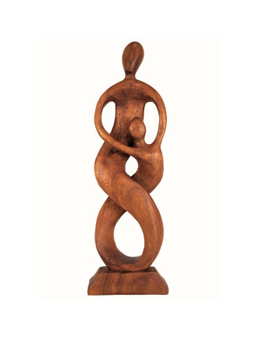 Statue abstraite Union Parent-Enfant 50cm en bois Teinté