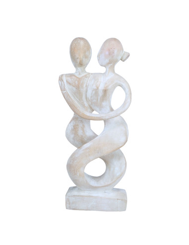 Statua astratta coppia di ballerini Complici h30cm legno finitura patina bianca