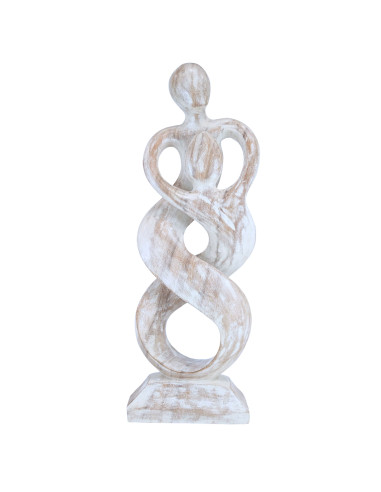 Statue abstraite Union Parent-Enfant 30cm en bois Blanc Cérusé