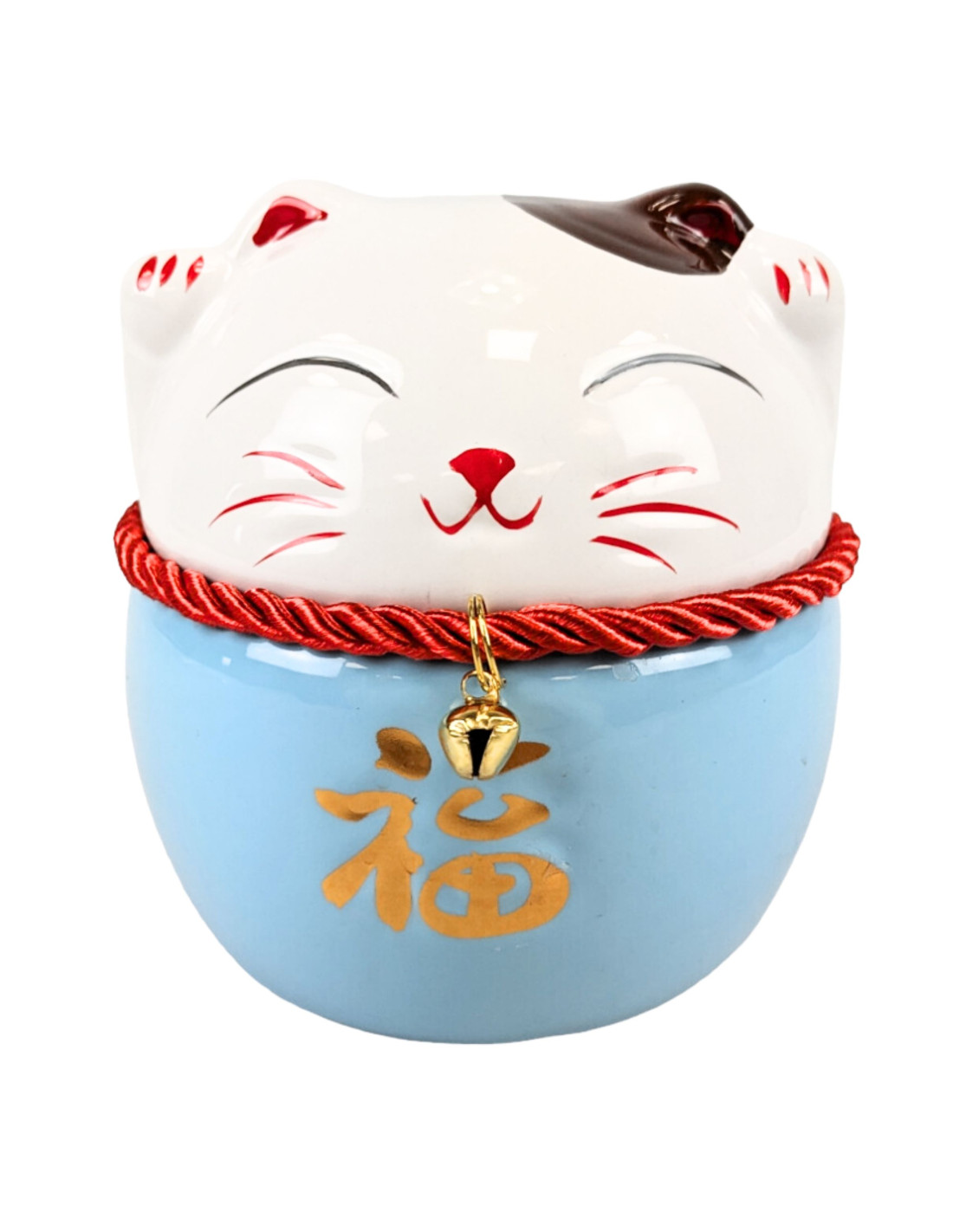 Tirelire chat japonais maneki neko, symbole de bonheur et prospérité.