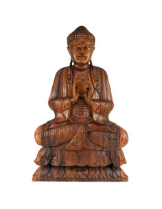 Grande Statue de Bouddha assis 80cm | Bois Sculpté à la Main