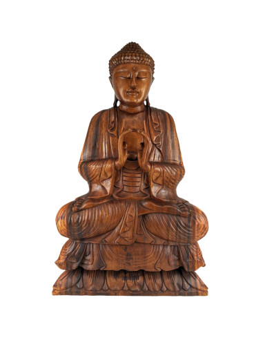 Grande Statue de Bouddha assis 80cm | Bois Sculpté à la Main
