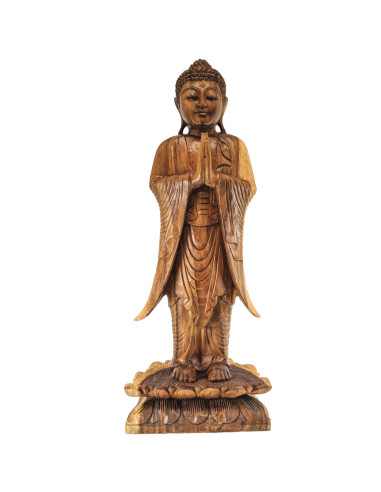 Scultura Artigianale Buddha in Piedi 100cm in Legno di Suar Tinto Naturale