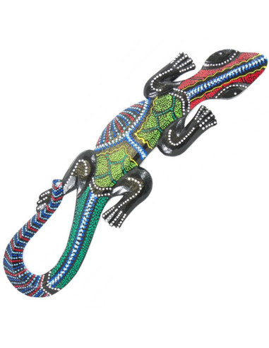 Multicolored gecko - hand painted wooden wall decor 50cm