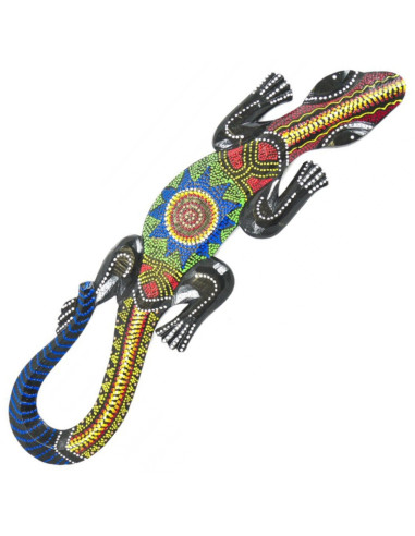 Salamandra da parete in legno multicolore dipinta a mano 50cm