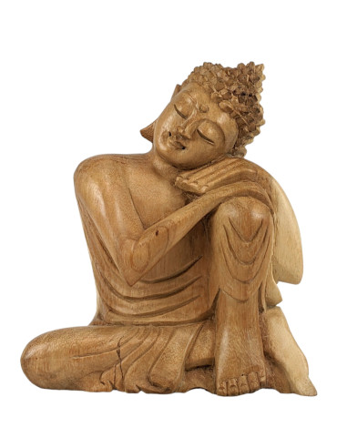 Sitting Buddha Statue h20cm raw wood carved hand