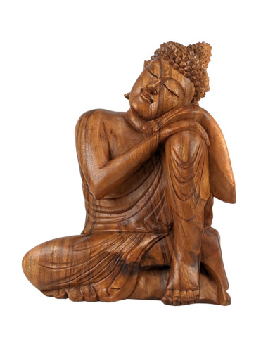 Seduta Statua di Buddha h40cm - Legno massello intagliato a mano.