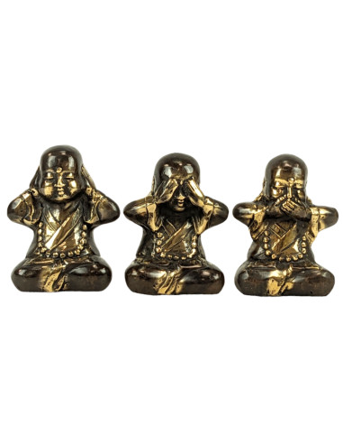 Les 3 moines "secret du bonheur". Statuettes en laiton 8cm.