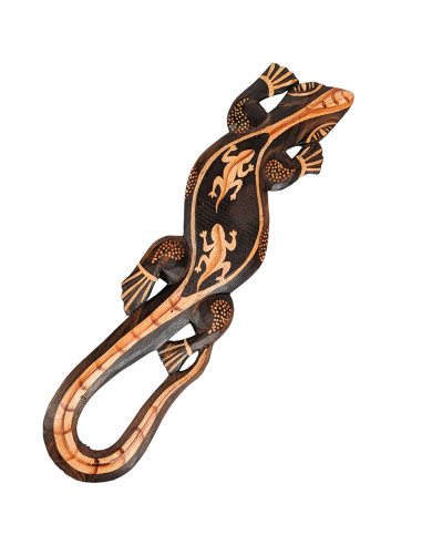 Gecko 50cm en Bois - Motif Double Lézard Peint à la Main bois