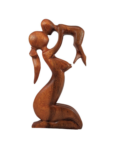 Statua astratta, la Madre e il Bambino h30cm in legno massello Marrone