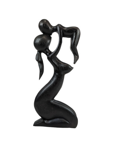 Statue abstraite Maman et Bébé 50cm en bois Noir
