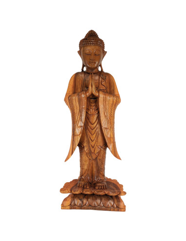Statua di Buddha in piedi in legno di suar tinto 100cm