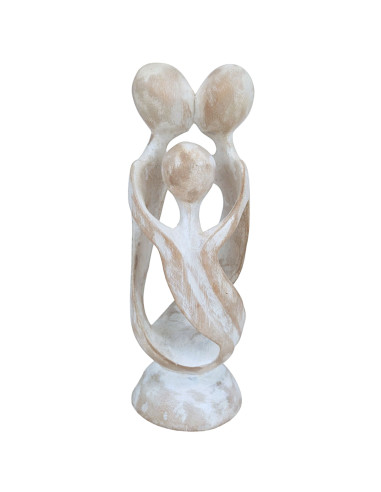 Statuette abstract Family h20cm made of exotic wood weathered white.