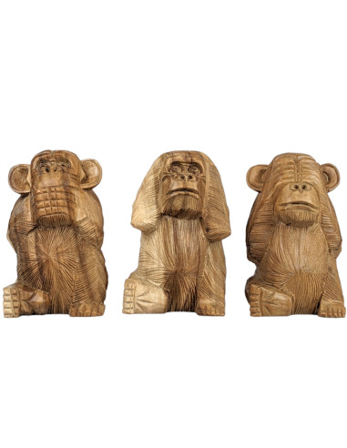 Les 3 singes de la sagesse XL. Statues en bois brut 20cm