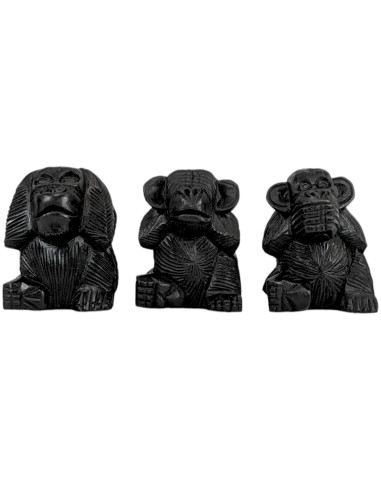 Le 3 scimmie "segreto della felicità". Statuette in legno nero 10cm