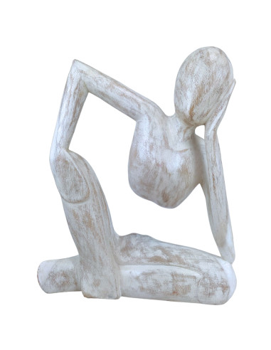 Statua astratta "Il Pensatore" 30cm in legno Cerusé Bianco
