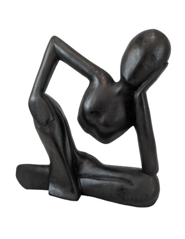 Statue abstraite "Le Penseur" 30cm en bois Noir