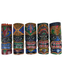 Set of 5 Hand Carved and Painted Multicoloured Wooden Tikis Masks 30cm