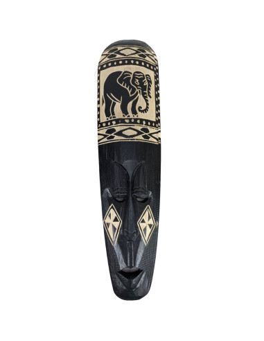 African Mask 50cm in Black Wood - Elephant Pattern