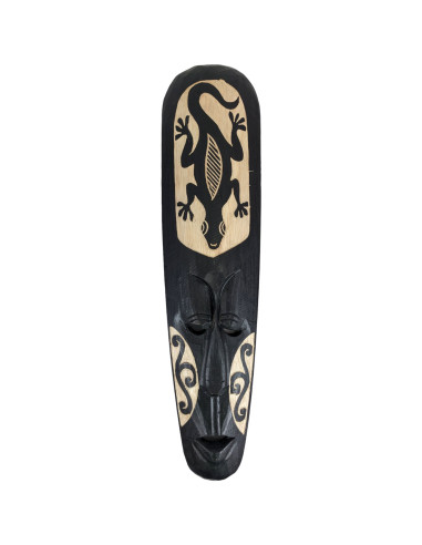 African mask 50cm in carved black wood - Salamander pattern
