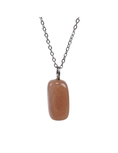 AAA Pink Moonstone Necklace - Tumbled Stone Pendant + Silver Chain