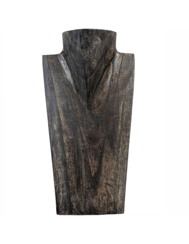 Buste présentoir à collier 25cm en bois finition "noir vintage"