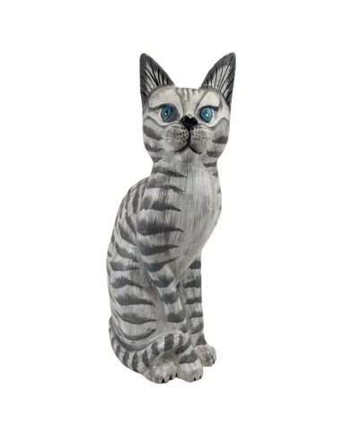 Decommissioned - Cat Statue 35cm in Hand Carved and Painted Wood